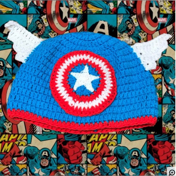 Shield Up: Handmade Captain America Crochet Beanie by GrandmaMia - Picture 1 of 4